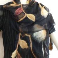 Damenschal schwarz/braun aus Wolle und Seide (Chiffon), besonders und einmaliges Tuch für den Sommer und Winter Bild 7