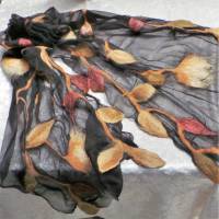 Damenschal schwarz/braun aus Wolle und Seide (Chiffon), besonders und einmaliges Tuch für den Sommer und Winter Bild 9
