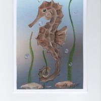 Grußkarte, Kindergeburtstag, Gratulation  -  Seepferdchen -   handgemalt Bild 1