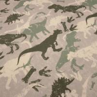 Stoff Baumwolle Sweatshirtstoff Dinos Dinosaurier taupé beige oliv grün Kleiderstoff Kinderstoff Bild 1