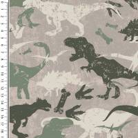 Stoff Baumwolle Sweatshirtstoff Dinos Dinosaurier taupé beige oliv grün Kleiderstoff Kinderstoff Bild 5