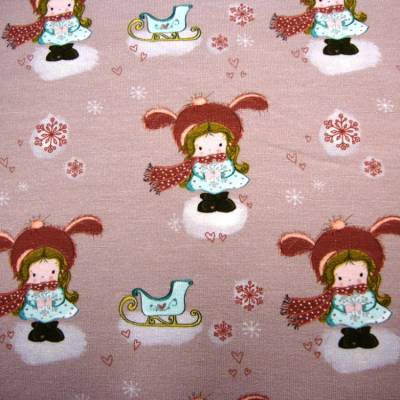 French Terry Stoff Wintermädchen altrosa – Sommersweat Meterware für Weihnachten & Geschenke nähen