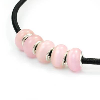 5x Cateye Modulperlen "Rosa", Glas Rondelle, Schiebeperlen, Zwischenperlen, Großlochperlen zum Schmuck gestalten