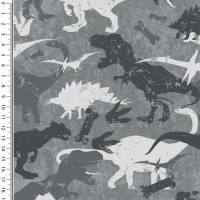 Stoff Baumwolle Sweatshirtstoff Dinos Dinosaurier Design grau weiß anthrazit Kinderstoff Kleiderstoff Bild 5