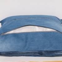 Kissenbezug Jeans 40 x 40 cm upcycling Deko Kissenhülle Wohnen handgemacht Bild 4