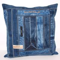 Kissenbezug Jeans 40 x 40 cm upcycling Deko Kissenhülle Wohnen handgemacht Bild 5