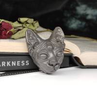 Sphynx Katzenkopf mit drittem Auge, Skulptur aus Keramik, Gothic Wohndekoration Bild 5
