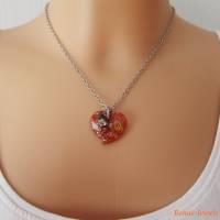 Kette mit Glas Millefiori Herz Anhänger orange bunt silberfarben Halskette kurze Herzkette Glaskette Bild 1