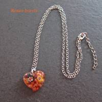 Kette mit Glas Millefiori Herz Anhänger orange bunt silberfarben Halskette kurze Herzkette Glaskette Bild 2