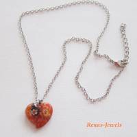 Kette mit Glas Millefiori Herz Anhänger orange bunt silberfarben Halskette kurze Herzkette Glaskette Bild 3