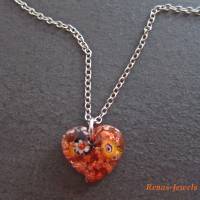 Kette mit Glas Millefiori Herz Anhänger orange bunt silberfarben Halskette kurze Herzkette Glaskette Bild 4
