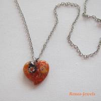 Kette mit Glas Millefiori Herz Anhänger orange bunt silberfarben Halskette kurze Herzkette Glaskette Bild 6