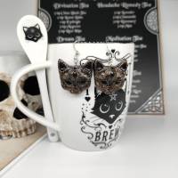 Mystische Katzen mit drittem Auge, Ohrringe aus Keramik in Wicca-Gothic Stil Bild 5