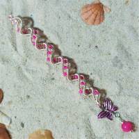 Funkelnde lange Haarperle Spirale handgewebt rosa pink silberfarben handmade Haarschmuck Zopfperle wirework Bild 1