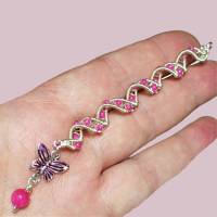 Funkelnde lange Haarperle Spirale handgewebt rosa pink silberfarben handmade Haarschmuck Zopfperle wirework Bild 5