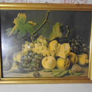 Bild Früchtestillleben ( wahrscheinlich ein Druck ) in einem schönen alten Holzrahmen Bilderrahmen Vintage Deko Wandbild Bild 1