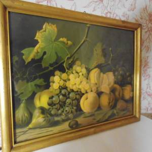 Bild Früchtestillleben ( wahrscheinlich ein Druck ) in einem schönen alten Holzrahmen Bilderrahmen Vintage Deko Wandbild Bild 2