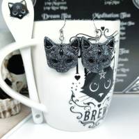 Mystische Katzen mit drittem Auge, Ohrringe aus Keramik in Wicca-Gothic Stil Bild 2