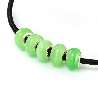 5x Cateye Modulperlen "Light Green", Glas Rondelle, Schiebeperlen, Zwischenperlen, Großlochperlen zum Schmuck ge