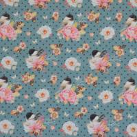 ♕ jeansblauer Jersey mit Vögeln und Blumen Rosen Stenzo 50 x 150 cm Stoff Nähen ♕ Bild 3