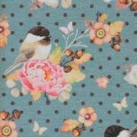 ♕ jeansblauer Jersey mit Vögeln und Blumen Rosen Stenzo 50 x 150 cm Stoff Nähen ♕ Bild 6