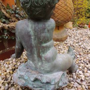 Bronze Bronzefigur Junge Brunnenfigur Brunnen Frosch Wasserspeier Landhaus Cottage Bild 7