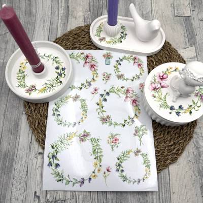 Rub Ons I Rub-On Modern BLUMENKRANZ, A4, Motivfarbe bunt/farbig, z.B. f. Raysin / Keraflott, Blumen, Blumenkränze  -weit