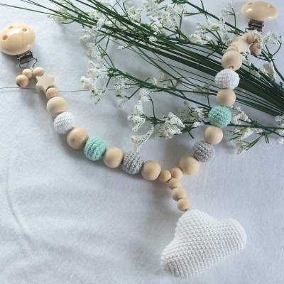 Kinderwagenkette mit gehäkelter Wolke und Kugeln - Farbwünsche möglich 