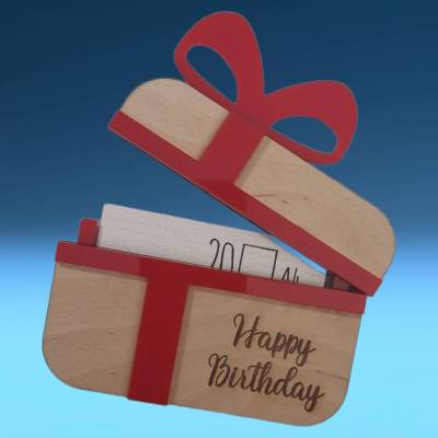 Gutscheinkartenverpackung, Geschenkkartenverpackung zum Geburtstag aus Birkenholz und Acryl
