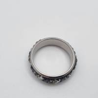 Ring Breiter Bandring Edelstahl mit Swarovski Kristallen Schwarz Grau - Handmade (SCR47) Bild 3