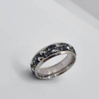 Ring Breiter Bandring Edelstahl mit Swarovski Kristallen Schwarz Grau - Handmade (SCR47) Bild 5