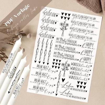 Zuhause voller Liebe PDF Vorlage Kerzentattoo Kerzensticker Kerzen Gestalten Wunschlicht Blumen Happy Home Mehr Herz Glü