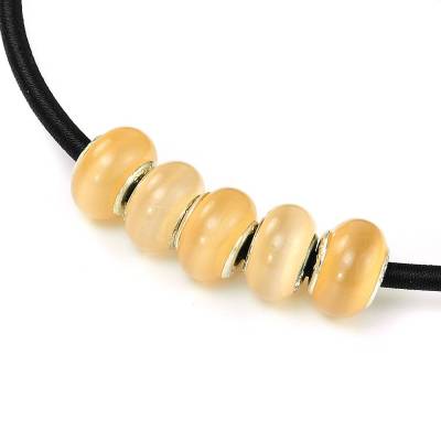 5x Cateye Modulperlen "Tan", Glas Rondelle, Schiebeperlen, Zwischenperlen, Großlochperlen zum Schmuck ge