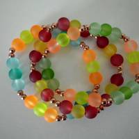 3 Perlenarmbänder elastisch aus gefrosteten Glasperlen mit Metallperlen rosegold Bild 1
