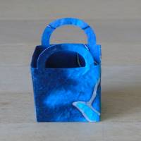 Geschenkverpackung - kleines blaues Täschchen mit silberen Linien // Maulbeerbaumpapier // Tütchen // Täschchen Bild 1