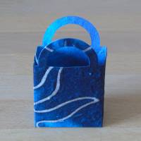 Geschenkverpackung - kleines blaues Täschchen mit silberen Linien // Maulbeerbaumpapier // Tütchen // Täschchen Bild 3