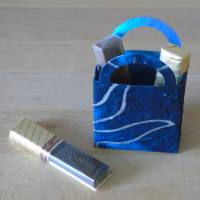 Geschenkverpackung - kleines blaues Täschchen mit silberen Linien // Maulbeerbaumpapier // Tütchen // Täschchen Bild 5