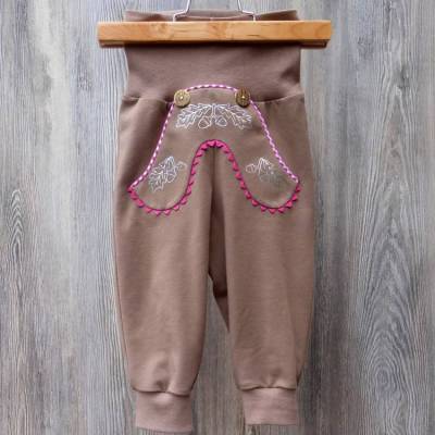 Pumphose im Lederhosenstyle, trachtige Jerseyhose mit pinkfarbigem Karopaspel