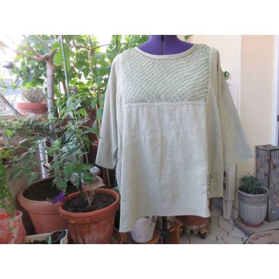 Damen Bluse/Tunika für die Größe 54, Jadegrün, mit Netz und Paietten.
