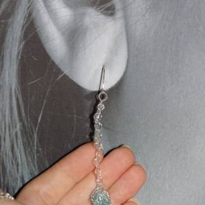 6cm lange türkis blaue Ohrringe aus Silberdraht, zart, handgeformt, Haken aus 925 Sterlingsilber, filigran, Statement, l Bild 5