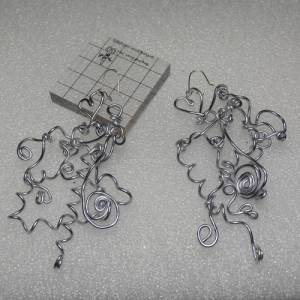 Kreativer Silberdraht Ohrringe- Chaos aus Kreisen, Herzen & Spiralen, 925 Sterling Silber Ohrhaken, 10x6,5 cm groß Handg Bild 4