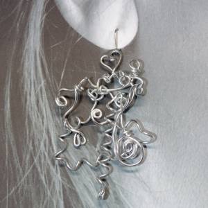 Kreativer Silberdraht Ohrringe- Chaos aus Kreisen, Herzen & Spiralen, 925 Sterling Silber Ohrhaken, 10x6,5 cm groß Handg Bild 8