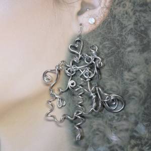 Kreativer Silberdraht Ohrringe- Chaos aus Kreisen, Herzen & Spiralen, 925 Sterling Silber Ohrhaken, 10x6,5 cm groß Handg Bild 9