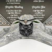 Mystische Katze mit drittem Auge, Halskette mit Anhänger aus Keramik in Wicca-Gothic Stil Bild 2