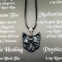 Mystische Katze mit drittem Auge, Halskette mit Anhänger aus Keramik in Wicca-Gothic Stil Bild 3