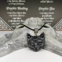 Mystische Katze mit drittem Auge, Halskette mit Anhänger aus Keramik in Wicca-Gothic Stil Bild 7