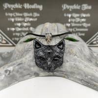 Mystische Katze mit drittem Auge, Halskette mit Anhänger aus Keramik in Wicca-Gothic Stil Bild 9