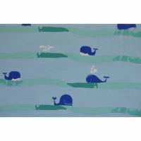 Jersey blau grün mit Wal Walfischen Meer Wellen 50 x 145 cm Nähen ♕ Bild 1