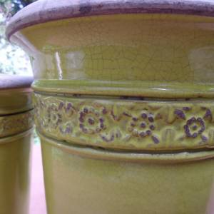 1 Paar Vasen Blumentöpfe Blumenvasen Topf Vase Vintage Handarbeit handgetöpfert Glasur Krakelee Craquelé Landhaus Garten Bild 5