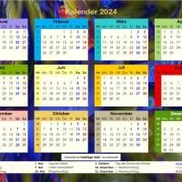 Ihr Jahreskalender 2024 auf einen Blick mit Blue Lights  –  PDF – DIN A4 zum Ausdrucken Bild 1